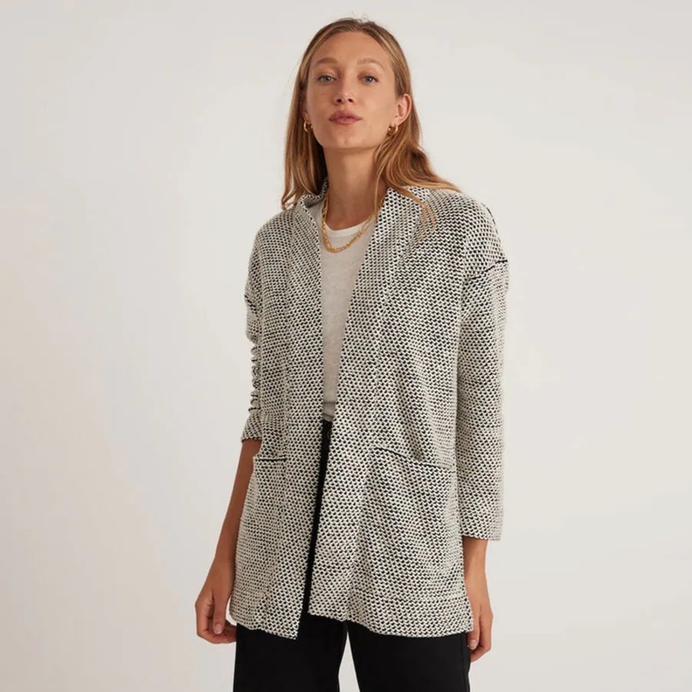 Marine Layer Birdseye Cardigan in Black/White Contrast